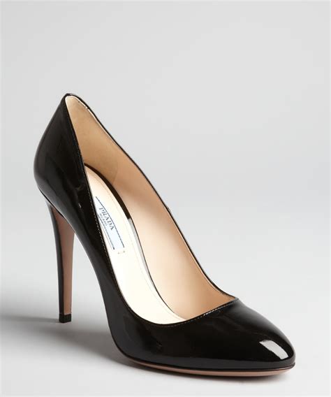 prada patent leather round-toe 55mm pump|Black Brushed Leather Slingback Pumps .